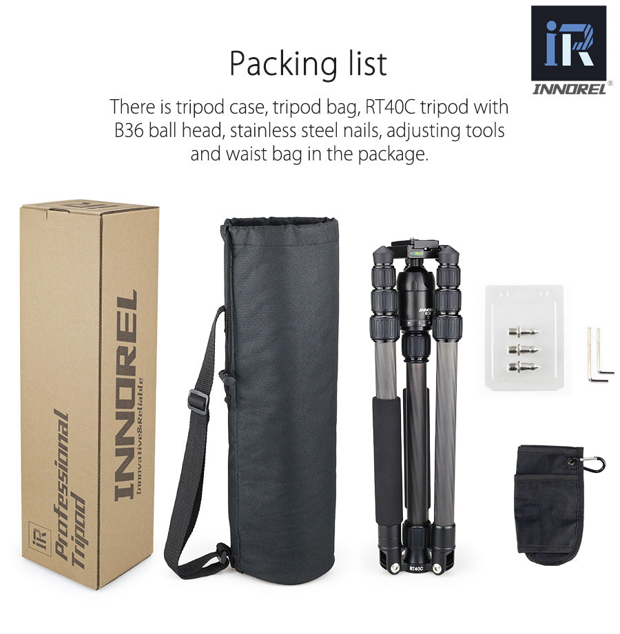 Trépied tripod professionnel Innorel RT40C 14kg 164 cm en fibre de carbone 1.38Kg