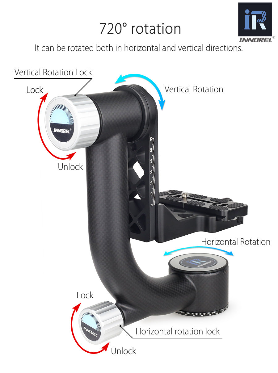 Fixation pour Téléobjectif zoom INNOREL CH5 en fibre de carbone rotation 270°