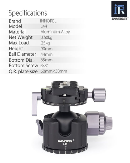 Rotule Innorel L54 et L44 pour trépied standard monté sur sphère 25Kg et 30Kg