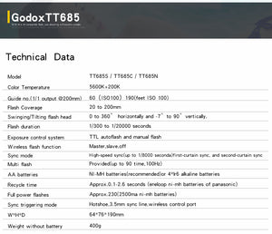 Flash speedlite Godox TT685 TTL HSS pour Canon Nikon Sony Fuji Olympus