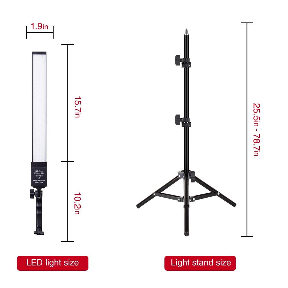 Bi-color 3200-5500K studio lighting kit with 2* 188 LEDs + 2M stand for YouTube portrait...
