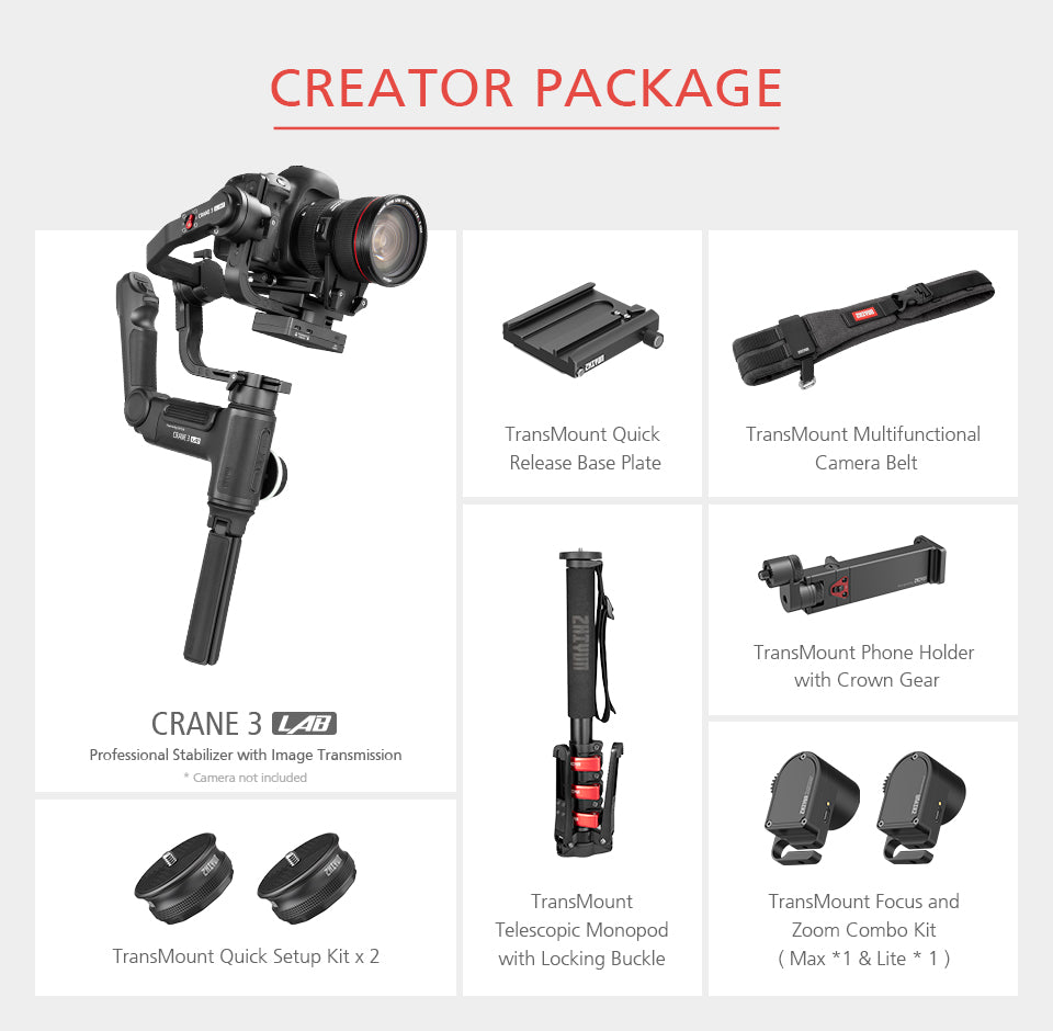 Stabilisateur Zhiyun Crane 3 LAB + accessoires
