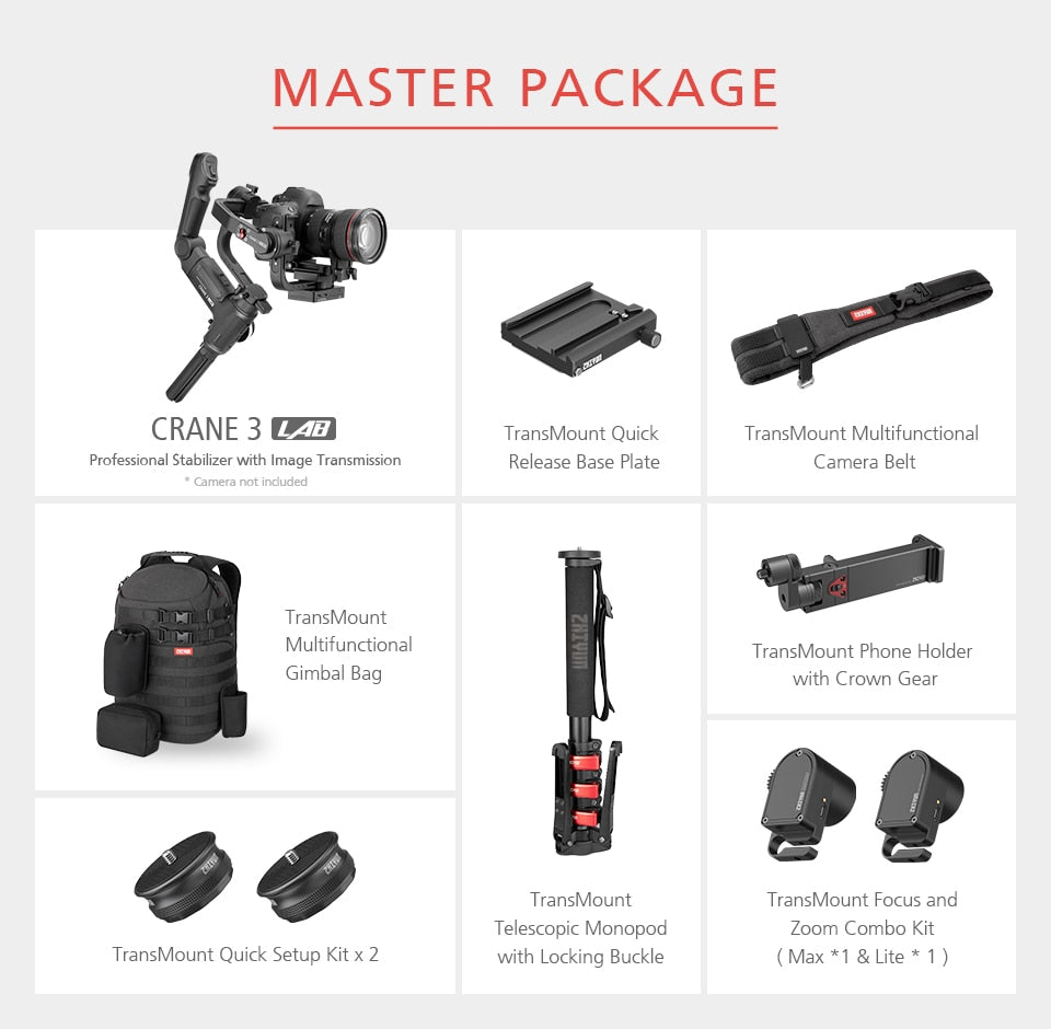 Stabilisateur Zhiyun Crane 3 LAB + accessoires