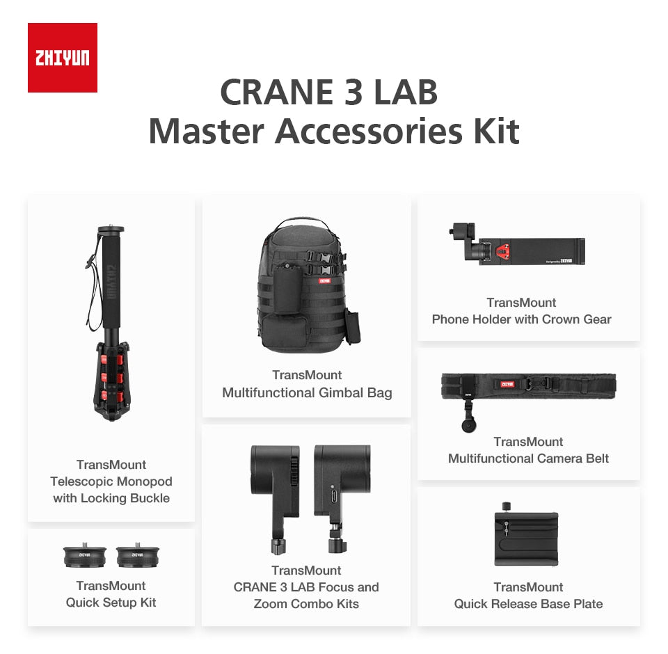 Stabilisateur Zhiyun Crane 3 LAB + accessoires