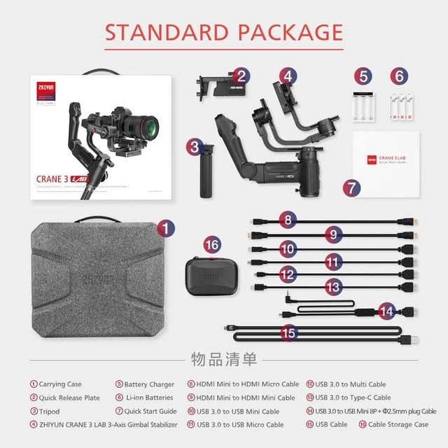Stabilisateur Zhiyun Crane 3 LAB + accessoires