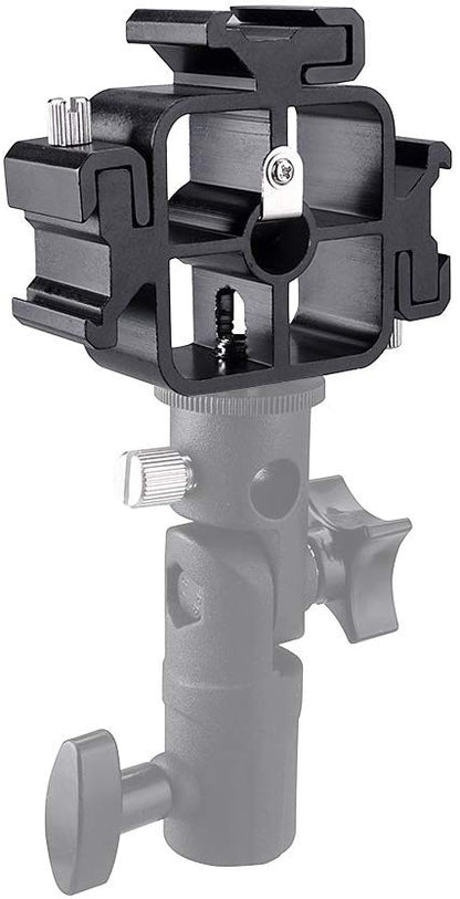 Support 3 en 1 pour fixer 3 flashs à un trépied + 1 parapluie réflecteur