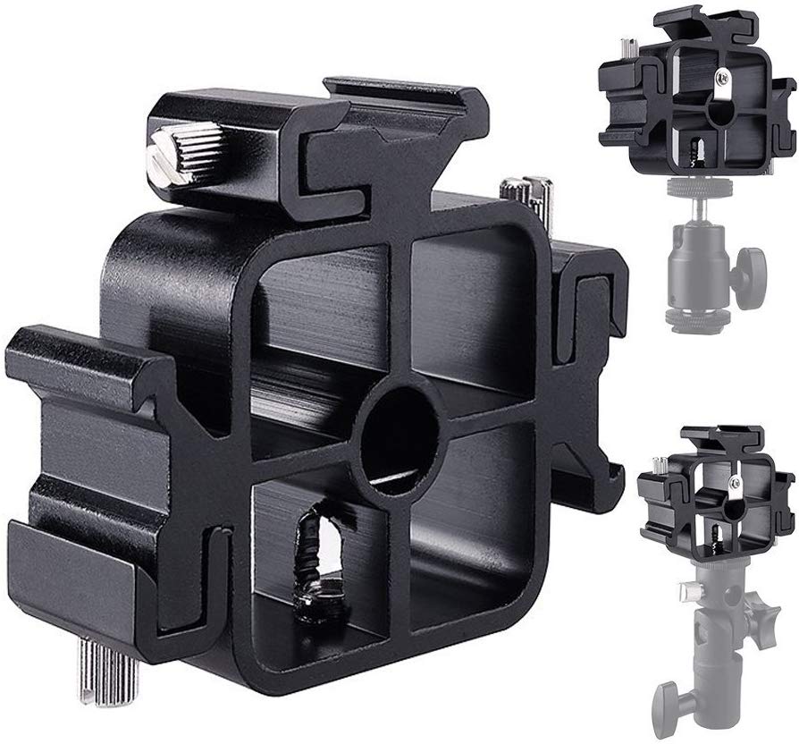 Support 3 en 1 pour fixer 3 flashs à un trépied + 1 parapluie réflecteur