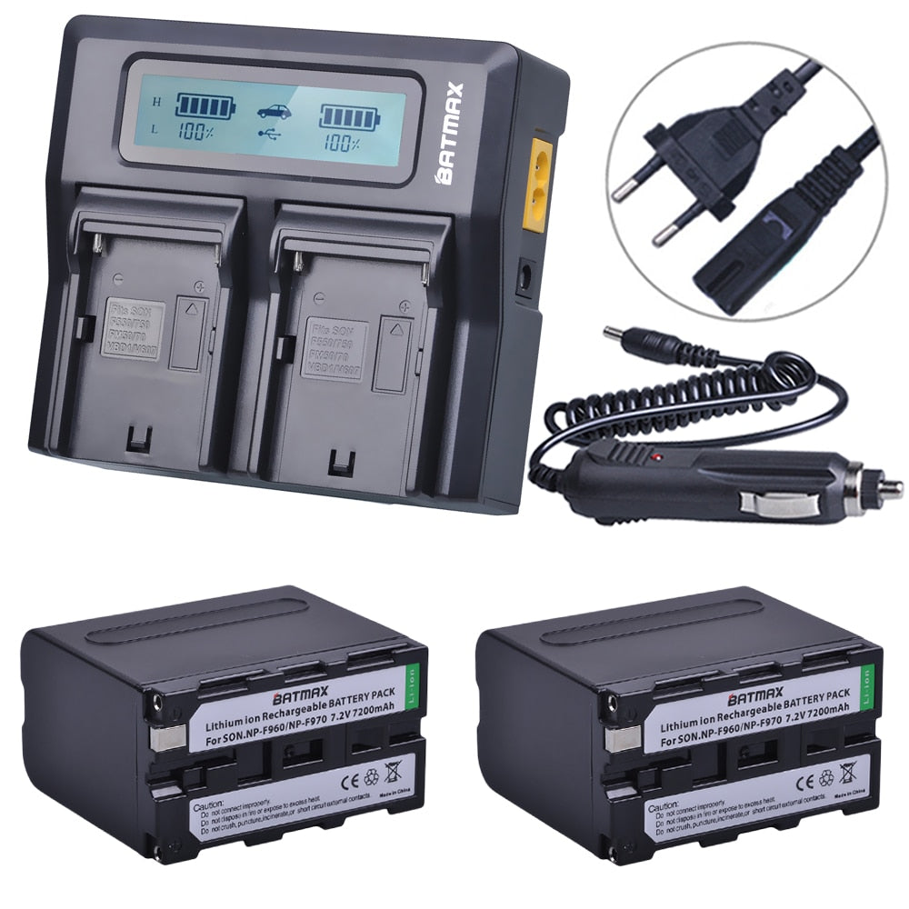 Chargeur + 2 batteries Batmax NP F970 NP-F960 7200mAh