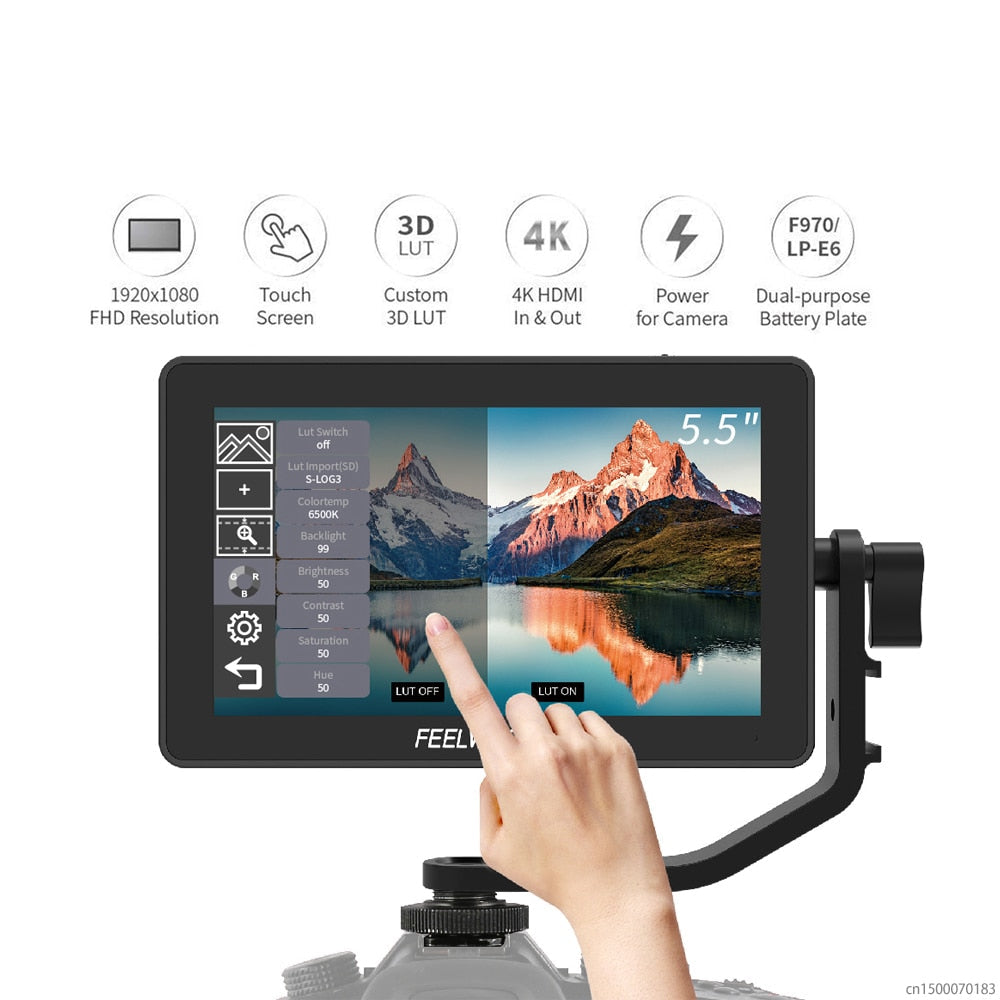 Moniteur FEELWORLD F6 PLUS 4K 5.5" 3D LUT FHD 1920x1080 écran tactile pour reflex, caméra