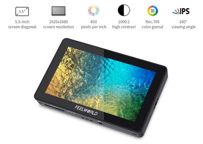 Moniteur FEELWORLD F6 PLUS 4K 5.5" 3D LUT FHD 1920x1080 écran tactile pour reflex, caméra