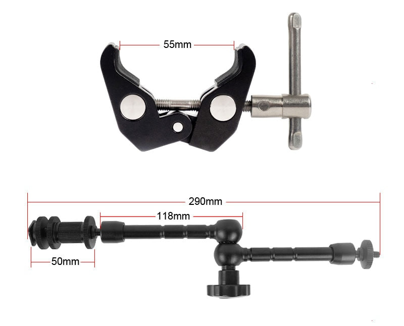 Bras articulé à Friction réglable de 29 cm + pince pour moniteur LCD, reflex, LED...