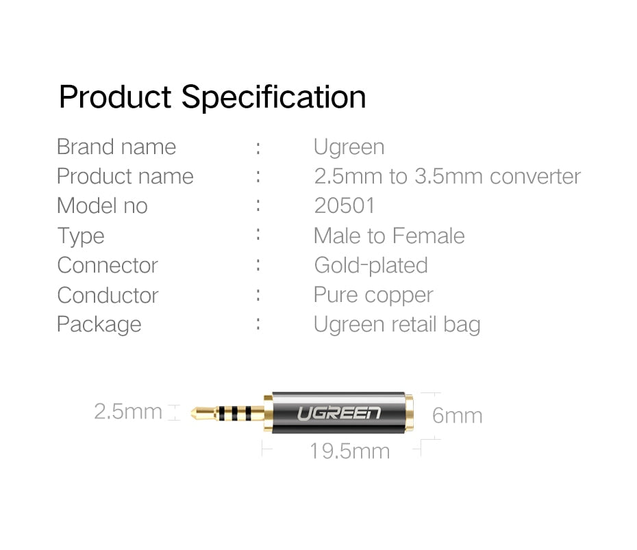 Adaptateur audio Ugreen Jack 3.5 mm vers 2.5 mm et 2.5mm Mâle vers 3.5mm Femelle