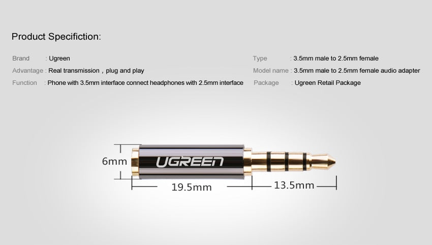 Adaptateur audio Ugreen Jack 3.5 mm vers 2.5 mm et 2.5mm Mâle vers 3.5mm Femelle