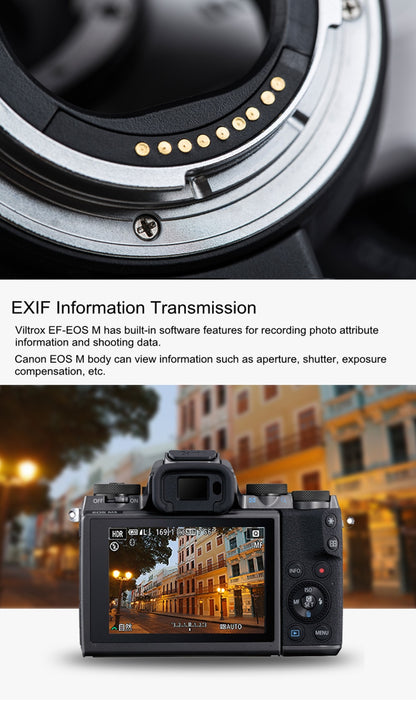 Bague d'adaptation Viltrox EF-EOSM  AF pour objectif Canon EF EF-S vers EOS M EF-M M2 M3 M5 M6 M10 M50 M100