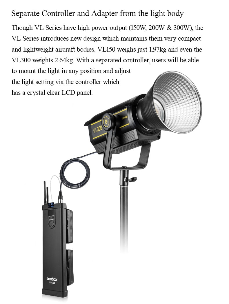 Godox VL150 COB LED lighting 150Ws 5600K Bluetooth 2.4 Wireless + accessories 