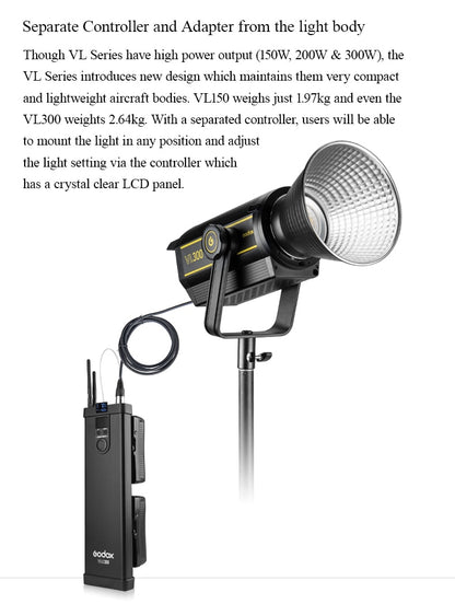 Godox VL150 COB LED lighting 150Ws 5600K Bluetooth 2.4 Wireless + accessories 