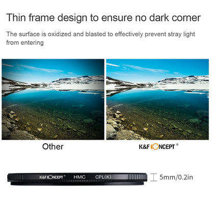 Filtre polarisant K&F Concept CPL Ultra Slim 37mm 39mm 49mm 52mm 58mm 62mm 67mm 77mm