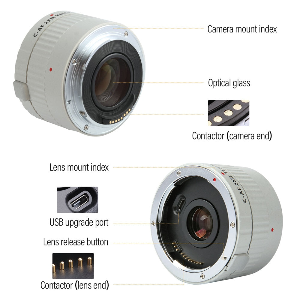 Convertisseur Viltrox C-AF 2X II TELEPLUS Autofocus 2.0X Extender pour Canon EOS EF lens 7DII 5D IV