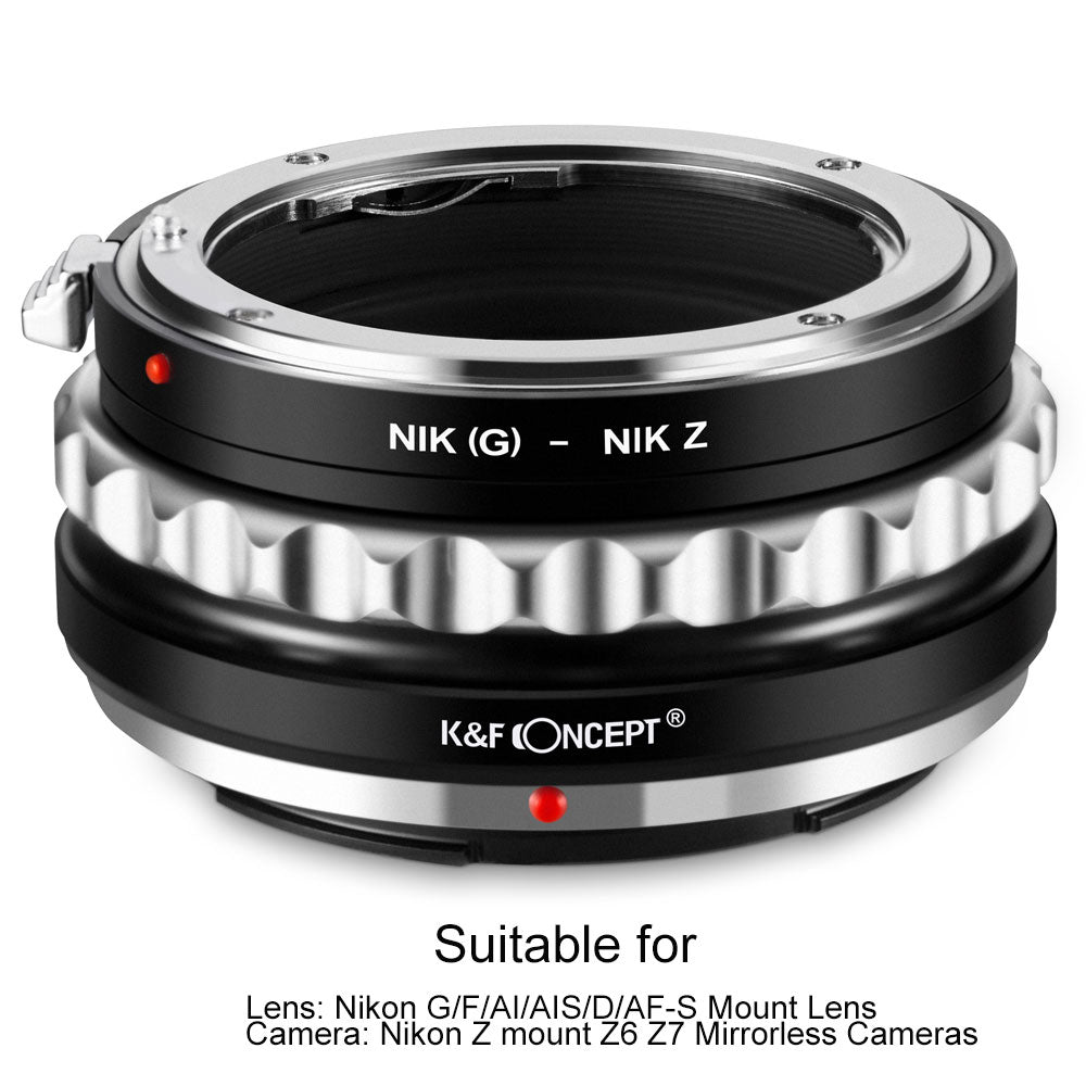 Bague d'adaptation K&F pour objectif Nikon G/F/AI/AIS/D/AF-S vers Nikon Z Mount Z6 Z7