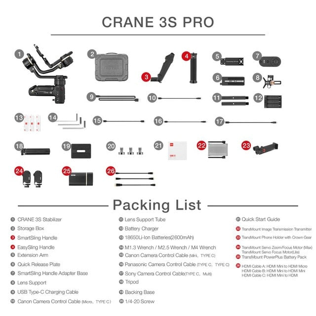 ZHIYUN Crane 3S poids maximum 6.5KG