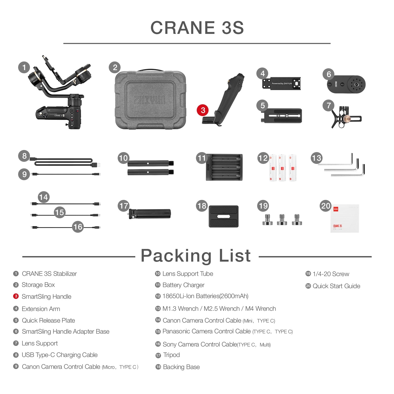 ZHIYUN Crane 3S poids maximum 6.5KG