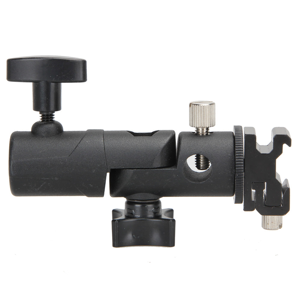 Support pivotant pour fixer un ou plusieurs flash et un parapluie réflecteur à un trépied