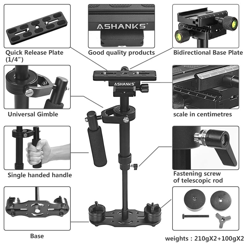 Steadicam 40 cm universelle Pro-mini S40 tout reflex et GoPro