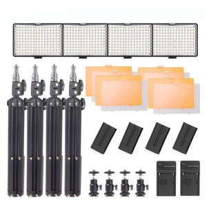 Kit 4 panneaux 160 LED professionnel Samtian TL-160S 5600K avec trépieds batteries chargeurs