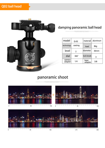 Trépied QHDT Q999H 156 cm 10kg rotation de la tête à 360°