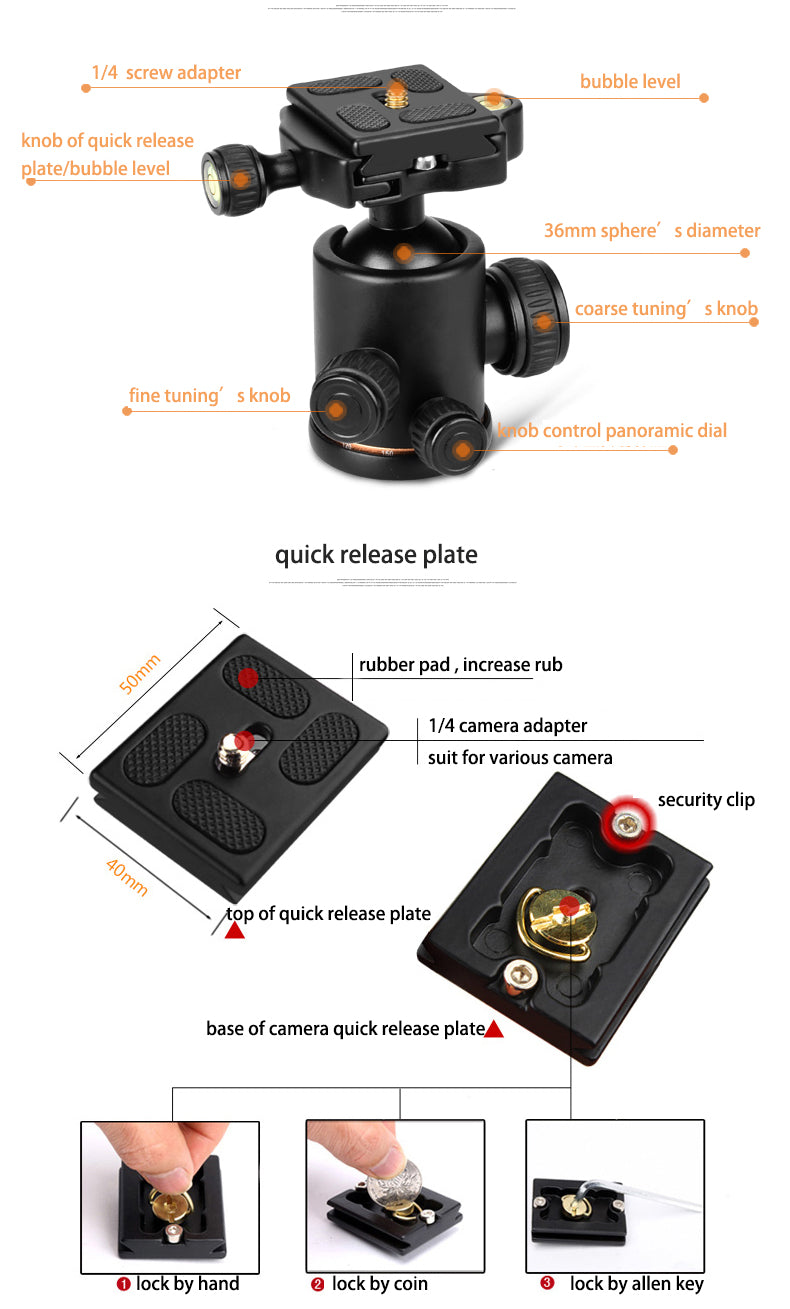 Trépied QHDT Q999H 156 cm 10kg rotation de la tête à 360°