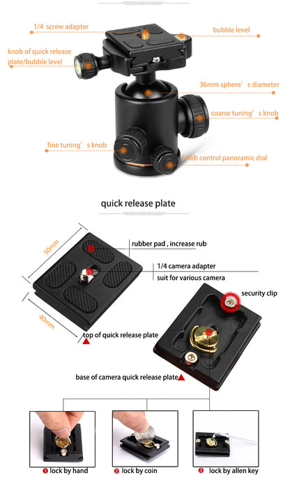 Trépied QHDT Q999H 156 cm 10kg rotation de la tête à 360°