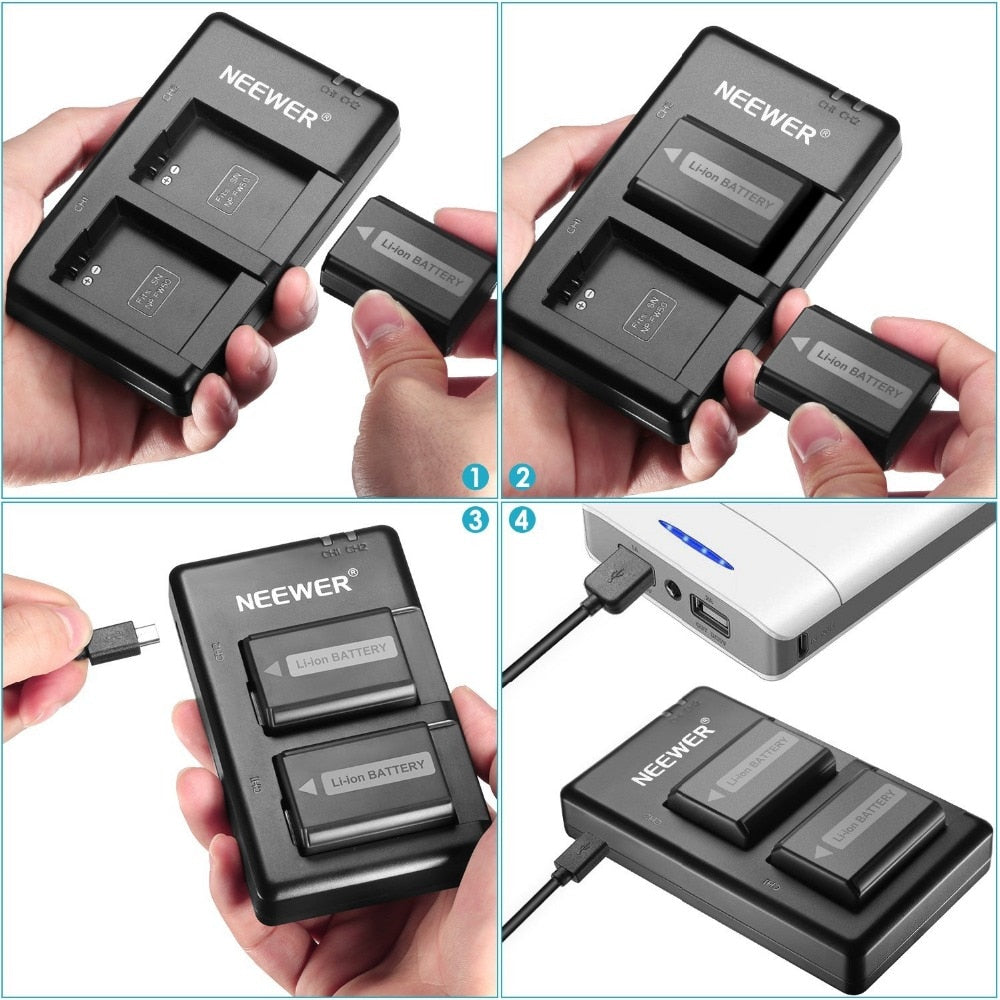 Chargeur double + 2 batteries Neewer pour Sony NP-FW50, A7R II, A7 II, A3000, A6300, A6500