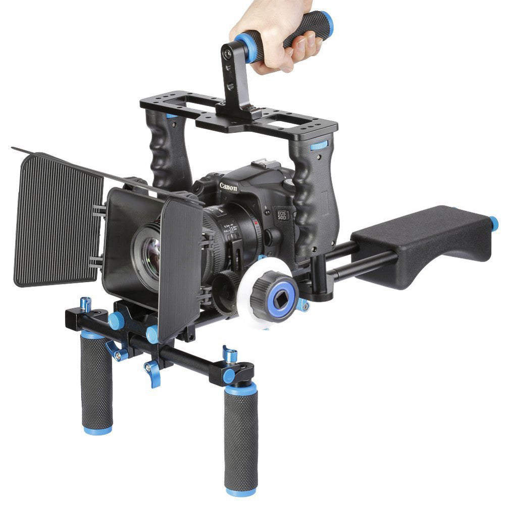 Kit de démarrage vidéo YELANGU Cage + barre épaule + Follow Focus + matbox