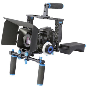 Kit de démarrage vidéo YELANGU Cage + barre épaule + Follow Focus + matbox