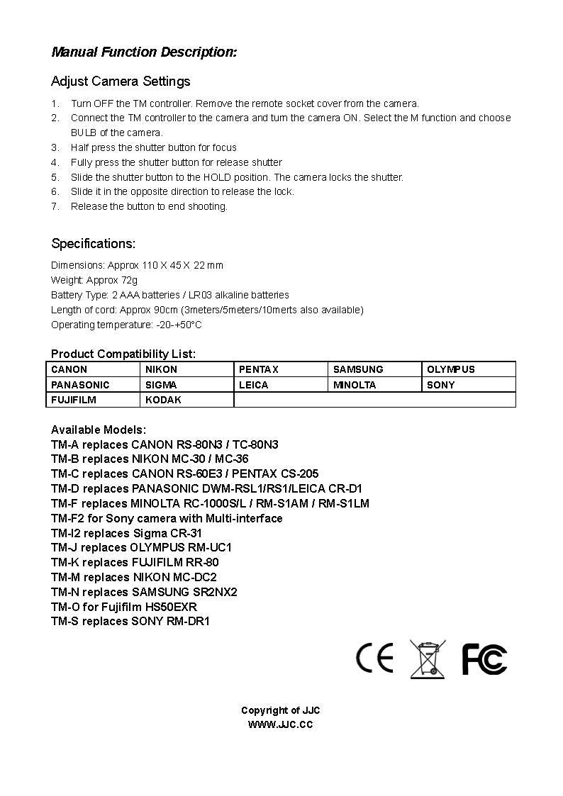 Télécommande JJC à distance pour Sony A7 A6500 A7Riii A7II...