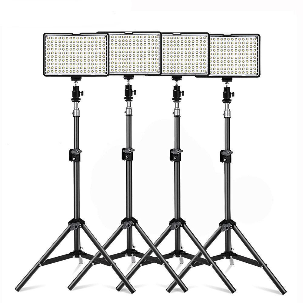 Kit 4 panneaux 160 LED professionnel Samtian TL-160S 5600K avec trépieds batteries chargeurs