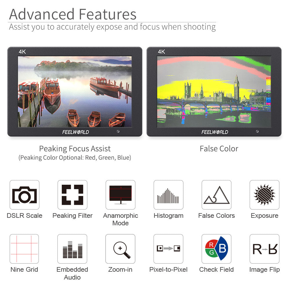 Moniteur Feelworld T7 haute qualité 7 pouces IPS 1920x1200 HDMI pour reflex 4K ...