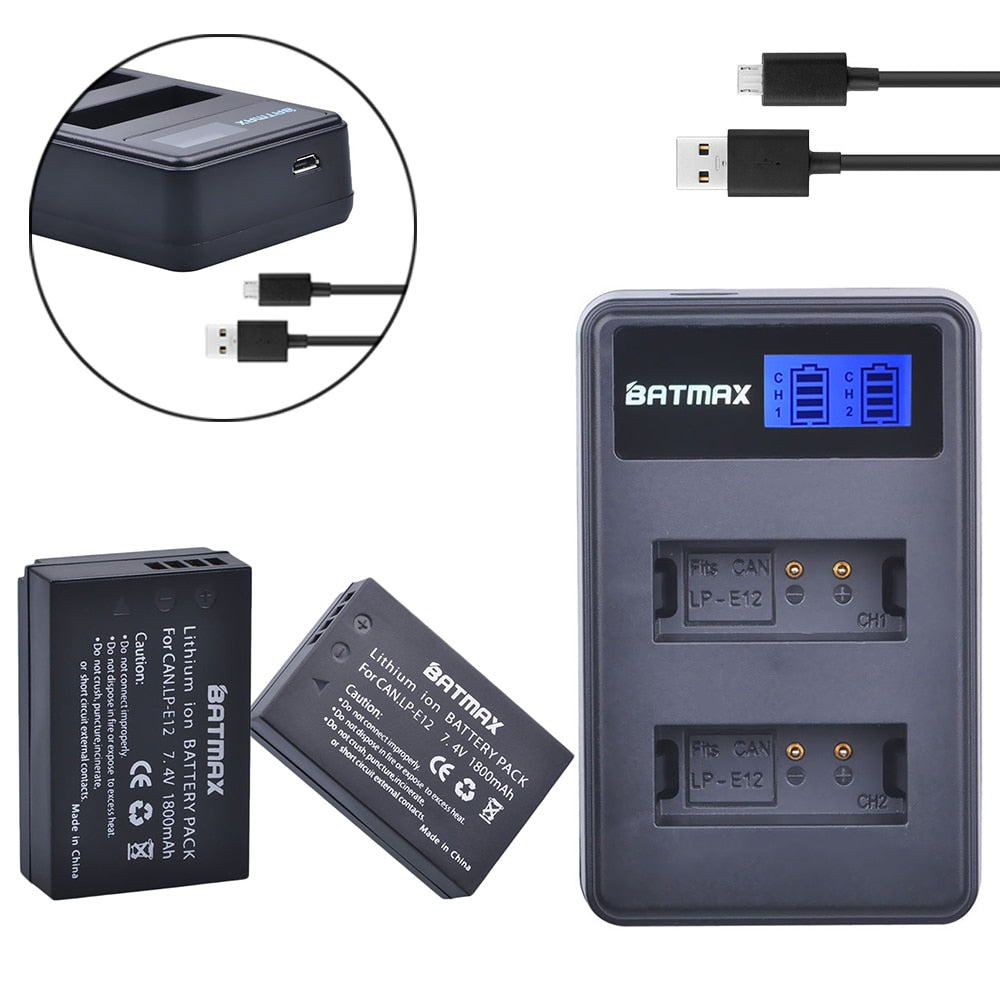 Chargeur double + 2 batteries générique LP E12 pour Canon EOS 100D M10 M50 Kiss X7 Rebel SL1