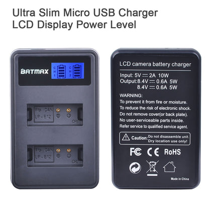 Chargeur double + 2 batteries générique LP E12 pour Canon EOS 100D M10 M50 Kiss X7 Rebel SL1