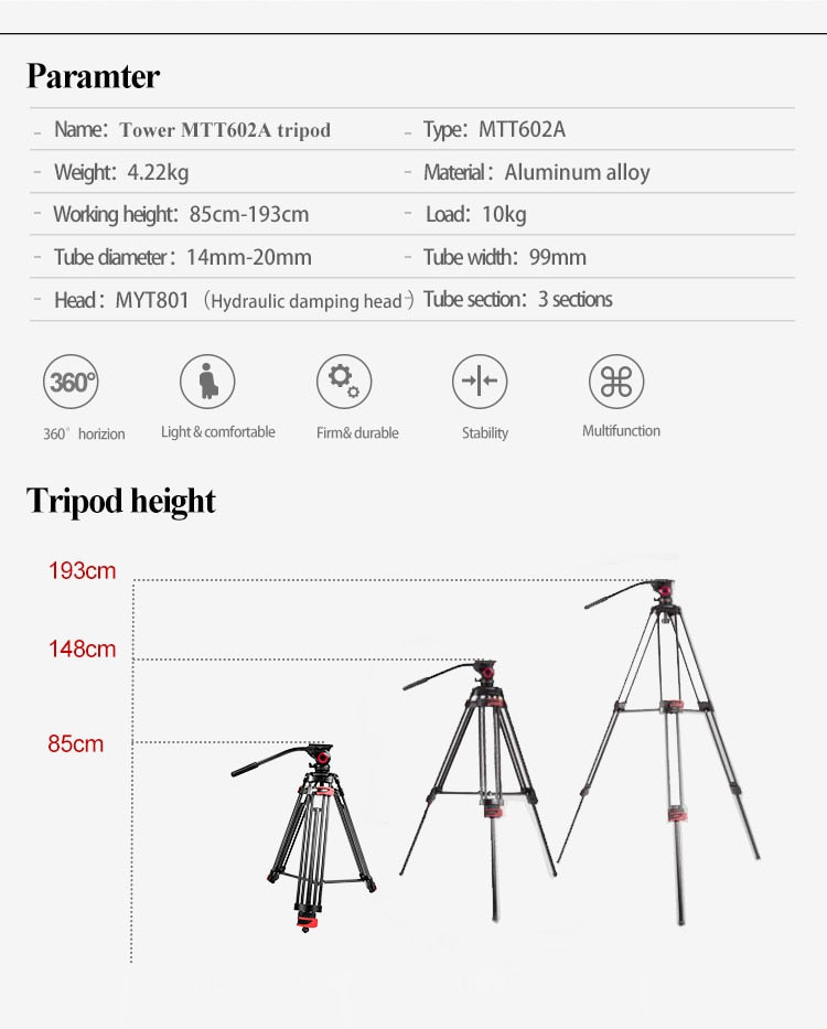 Trépied miliboo MTT602A Professionnel en Aluminium + tête fluide 193 cm 10Kg