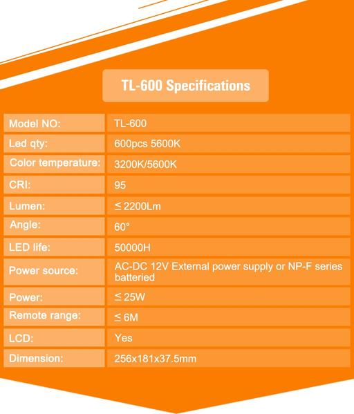 2 Panneaux de 600 LED Samtian TL-600S avec Trépied + batterie + chargeur