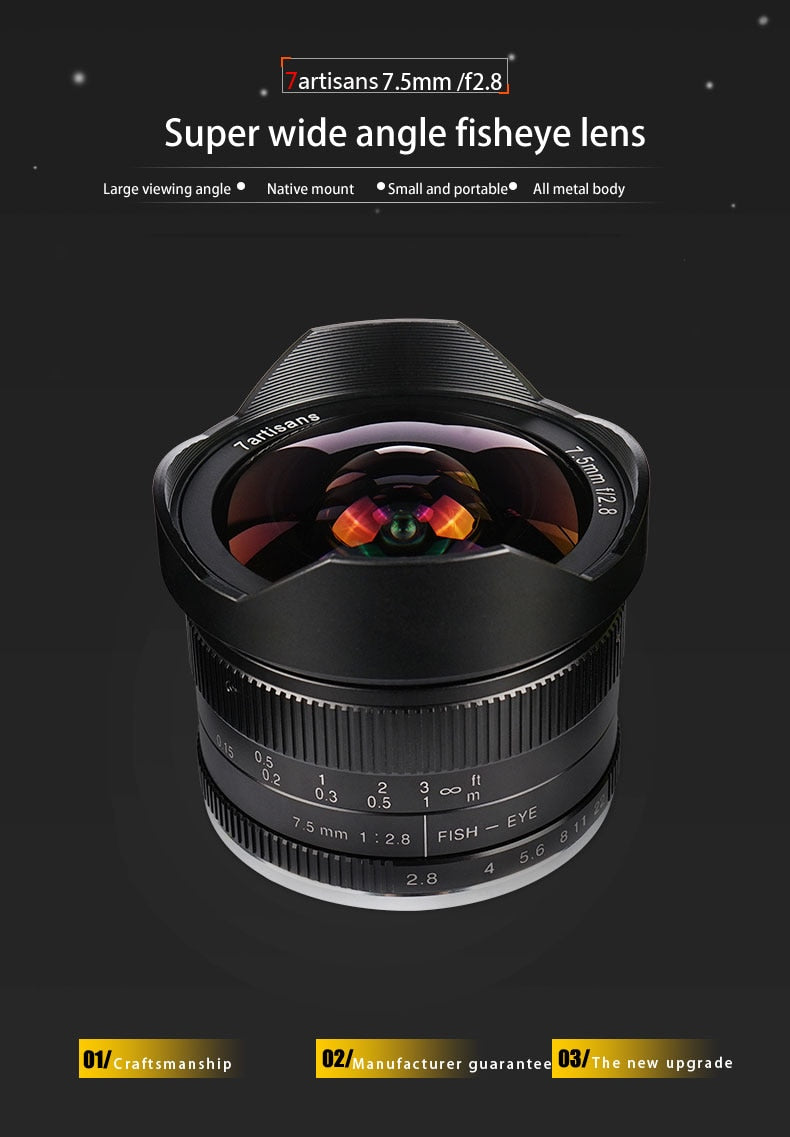 Fisheye 7.5mm F/2.8 pour Fuji, Panasonic, Sony, Canon M