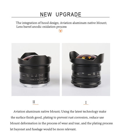 Fisheye 7.5mm F/2.8 pour Fuji, Panasonic, Sony, Canon M