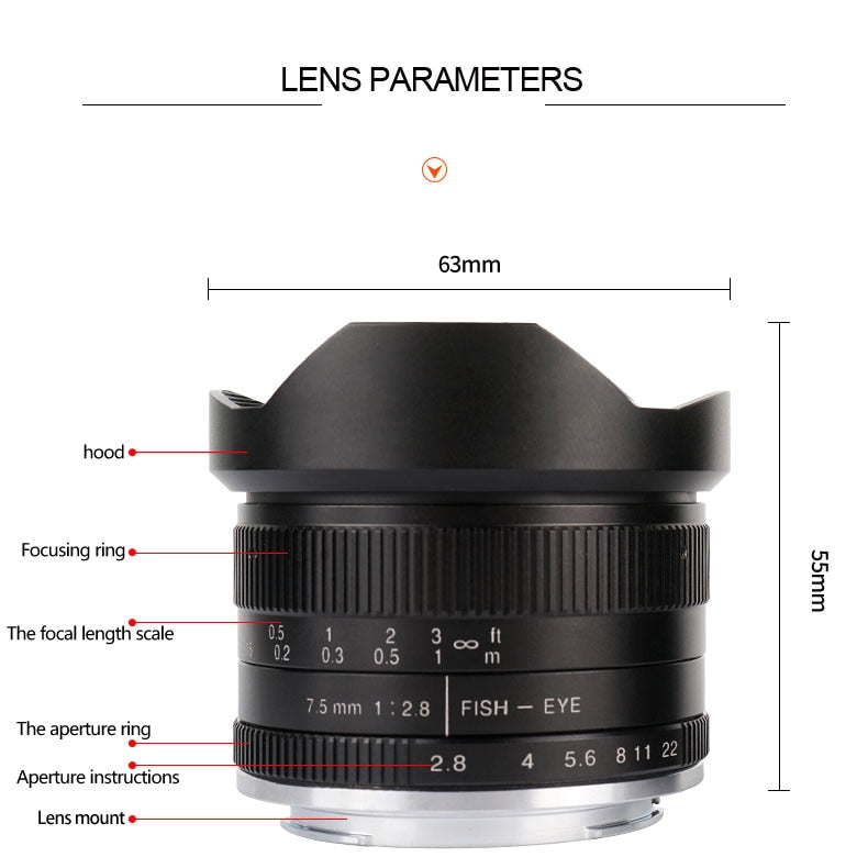 Fisheye 7.5mm F/2.8 pour Fuji, Panasonic, Sony, Canon M