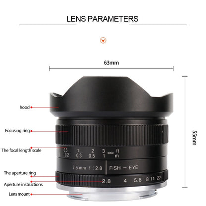 Fisheye 7.5mm F/2.8 pour Fuji, Panasonic, Sony, Canon M