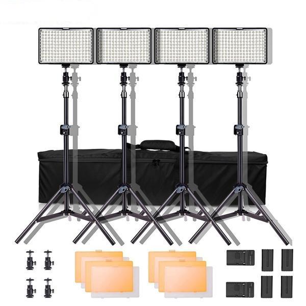 Kit 4 panneaux 160 LED professionnel Samtian TL-160S 5600K avec trépieds batteries chargeurs