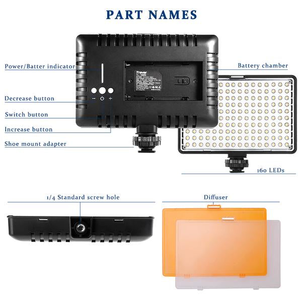 Kit 4 panneaux 160 LED professionnel Samtian TL-160S 5600K avec trépieds batteries chargeurs