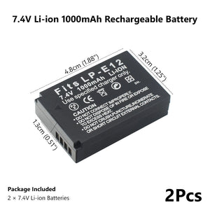 2* Batterie générique PULUZ LP-E12 pour canon 100D M10 M50 M100 KISS X7 Rebel SL1