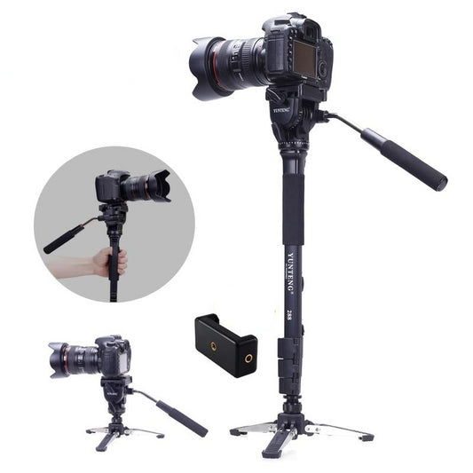 Monopod Yunteng VCT-288 1M48 3Kg + tète fluide + Support pour support reflex