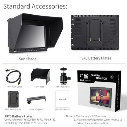 Moniteur Feelworld FW759 haute qualité 7 pouces 1280x800 HD pour reflex